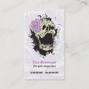 Eleganter Gothic-Grunge-Schädel und lila Rose Visitenkarte