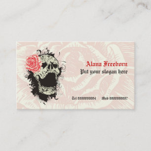 Eleganter Gothic-Grunge-Schädel und rote Rose Visitenkarte