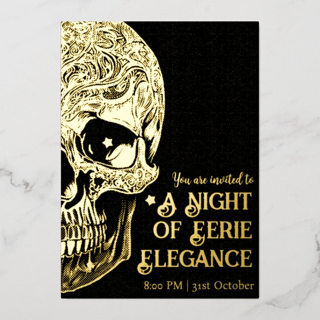 Eleganter Gothic Skull Halloween-Party Foil Folieneinladung (Vorderseite)
