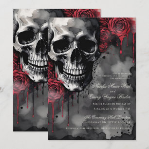 Eleganter Gothic Skull & Rose Hochzeit Einladung