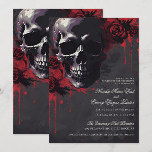 Eleganter Gothic Skull & Rose Hochzeit Einladung