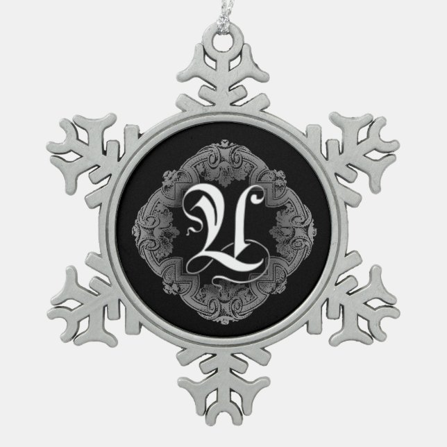 Eleganter gothischer Anfangsbuchstabe U Schneeschm Schneeflocken Zinn-Ornament (Vorderseite)