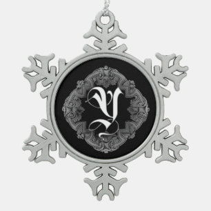 Eleganter gothischer Anfangsbuchstabe Y-Schneefloc Schneeflocken Zinn-Ornament