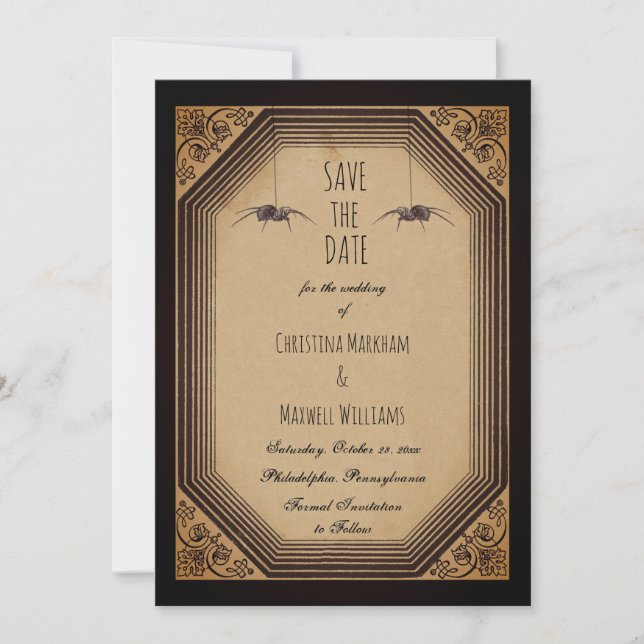 Eleganter gotischer Deko-Rahmen-Geflechte Save the Save The Date (Vorderseite)