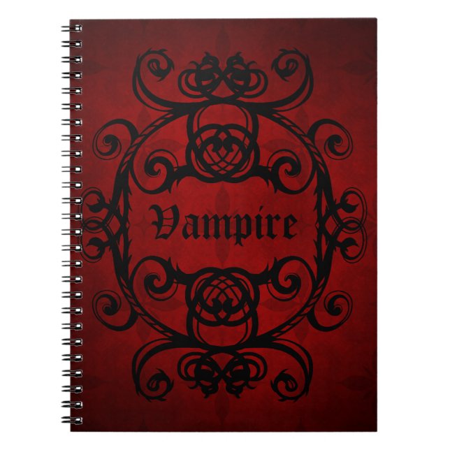 Eleganter gotischer Vampirdamast, rot und schwarz Notizblock (Vorderseite)