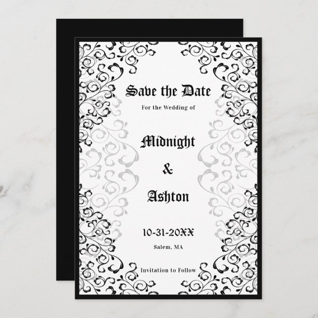 Eleganter Gotischer Verzierter Rahmen Save the Dat Save The Date (Vorne/Hinten)