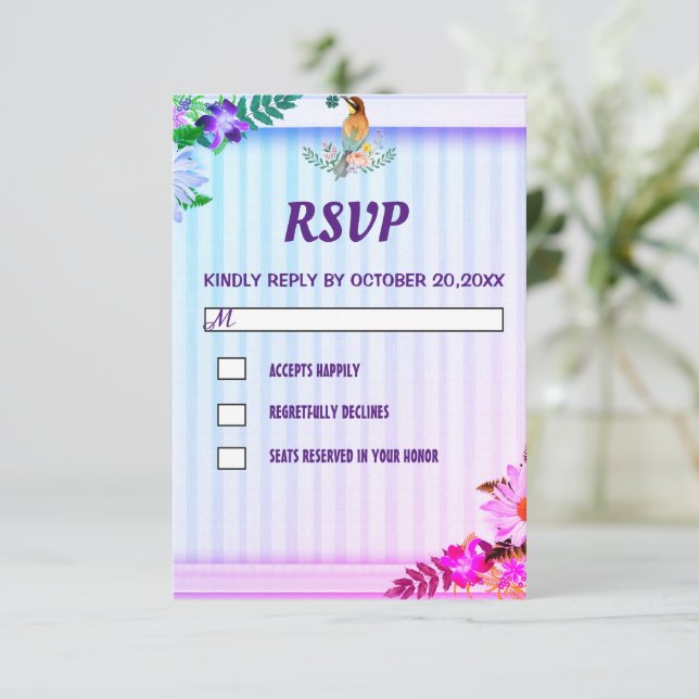 Eleganter Gradient Floral Frame RSVP Karte (Stehend Vorderseite)
