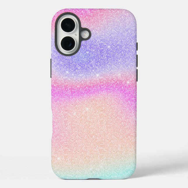 Eleganter Gradient Glitzer Swirl Holographic iPhone 16 Plus Hülle (Rückseite)