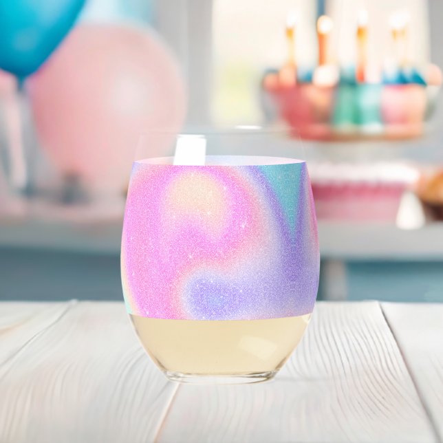 Eleganter Gradient Glitzer Swirl Holographic Weinglas Ohne Stiel (Insitu (Baby Party))