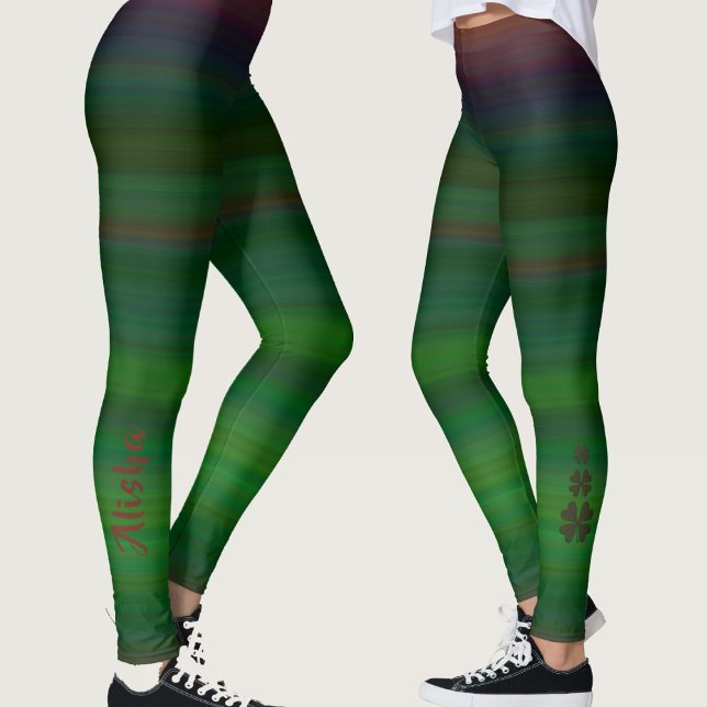 Eleganter Gradient Green Kleeblatt Personalisierte Leggings (Von Creator hochgeladen)