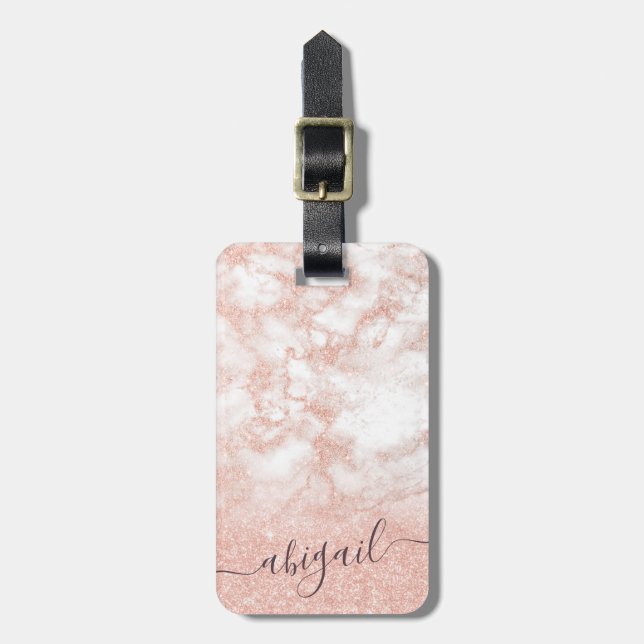 Eleganter Gradienten Kupfer Rose Gold Glitzer Marm Gepäckanhänger (Vorderseite vertikal)