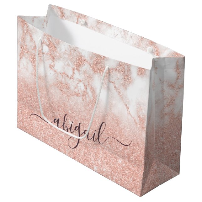Eleganter Gradienten Kupfer Rose Gold Glitzer Marm Große Geschenktüte (Vorderseite Schrägansicht)
