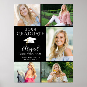 Eleganter Graduate 5 FotoCollage Schwarz-weiß Poster