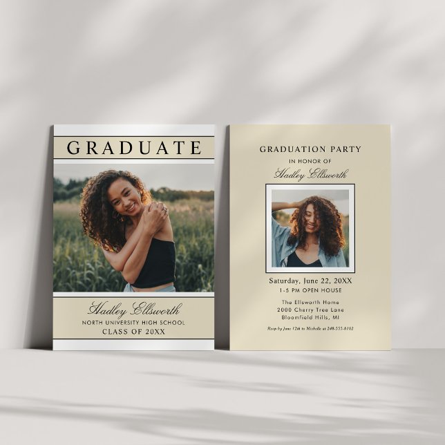 Eleganter Graduate Champagne Gold Foto Abschluss Einladung (Von Creator hochgeladen)