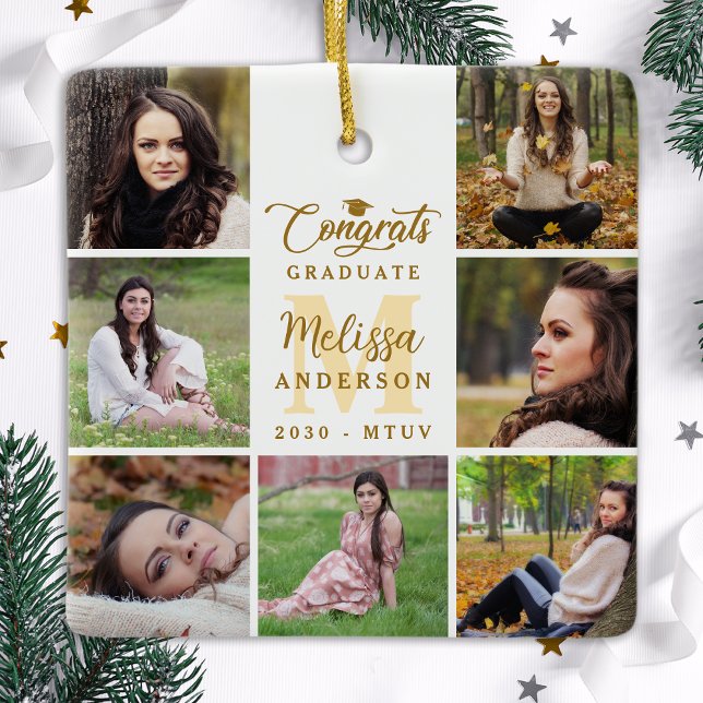Eleganter Graduate Custom 7 Foto Collage Abschluss Keramikornament (Von Creator hochgeladen)