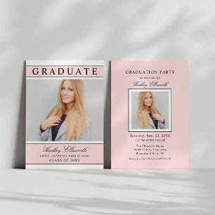 Eleganter Graduate Light Pink Foto Abschluss Einladung