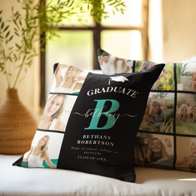 Eleganter Graduate Monogram Foto Uni-Abschluss Kissen (Von Creator hochgeladen)