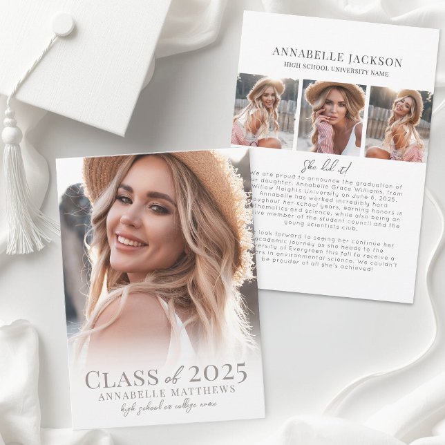 Eleganter Graduate Simple Foto Collage Abschluss Ankündigung (Elegant Graduate Simple Photo Collage Graduation Announcement)