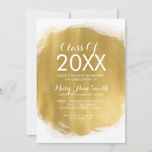 Eleganter Graduiertenparty Gold Paint Look Einladung (Vorderseite)