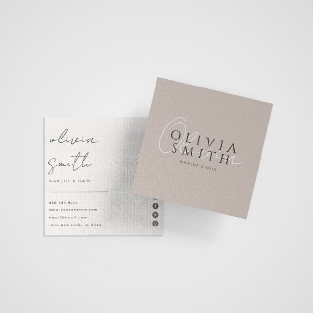 Eleganter, grau Minimalistischer Boho Moderne Mode Quadratische Visitenkarte (Von Creator hochgeladen)