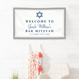Eleganter Grau und Navy Blue Bar Mitzvah Willkomme Banner