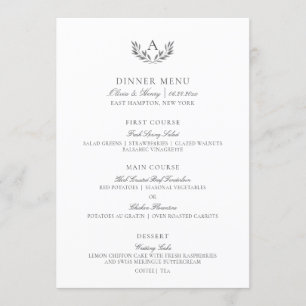 Eleganter, grau-weißer Empfang Danke & Hochzeit Menükarte