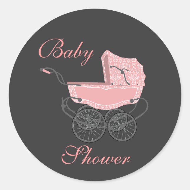 Eleganter Graue und rosa Babyduschenaufkleber Runder Aufkleber (Vorderseite)