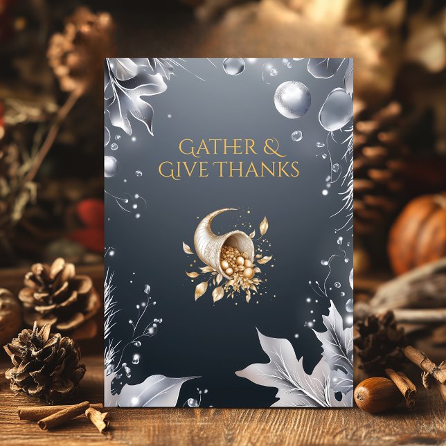 Eleganter grauer Erntedank mit Cornucopia & Silver Einladung (Von Creator hochgeladen)