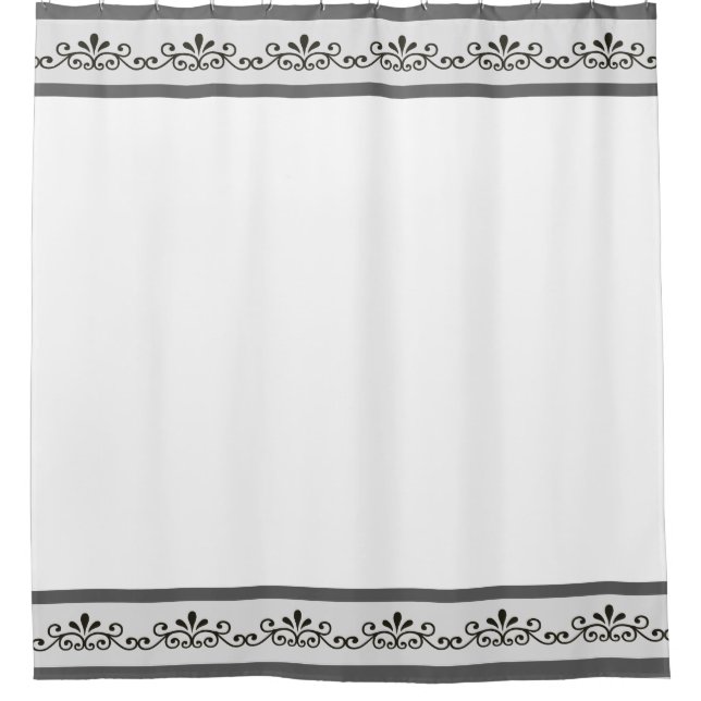 Eleganter grauer Floral Vector auf Weiß Duschvorhang (Vorderseite)