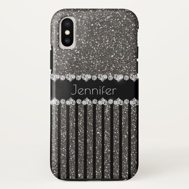 Eleganter grauer Glitzer personalisierter iPhone X Case-Mate iPhone Hülle (Rückseite)