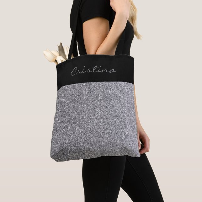 Eleganter Grauer Glitzer Pesonalized Shopping Tasche (Von Nahem)