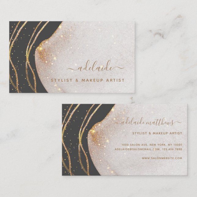 Eleganter Grauer Glitzer Signature Script Agate   Visitenkarte (Vorne/Hinten)