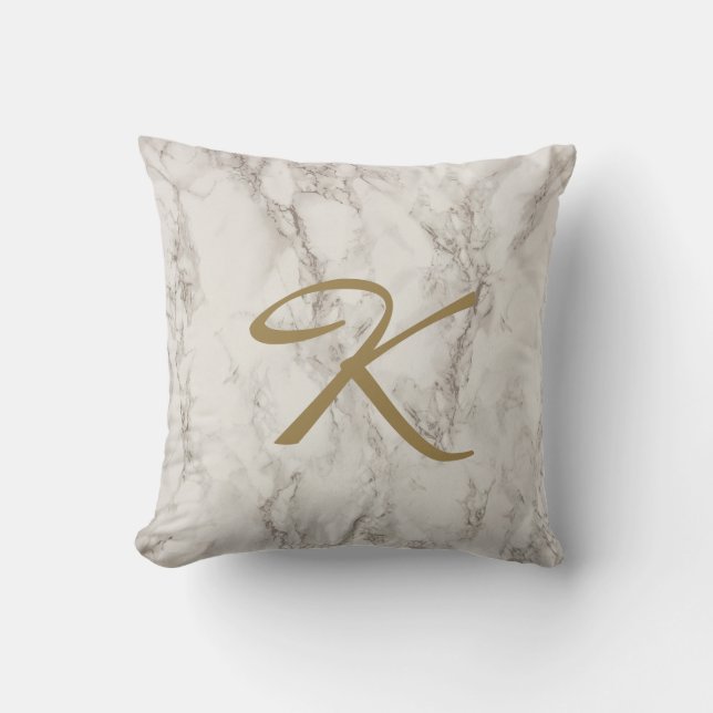 Eleganter grauer Marmor mit Goldname Kissen (Vorderseite)
