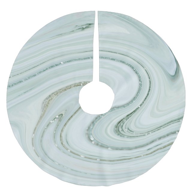 Eleganter grauer Marmor Swirl Silver Glitzer Luxur Polyester Weihnachtsbaumdecke (Vorderseite)