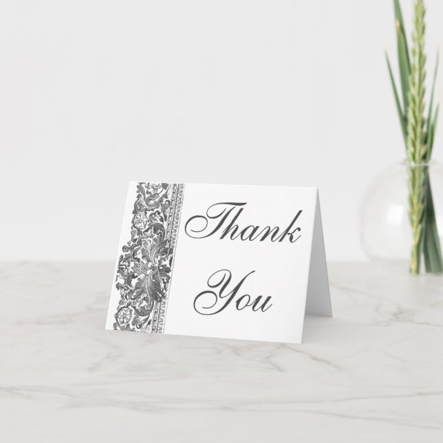 Eleganter grauer Rahmen der Brocade Danke Karte (Vorderseite)