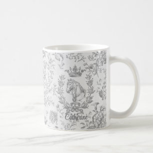 Eleganter grauer Reittier Toile Name Kaffeetasse