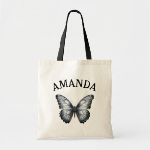 Eleganter grauer Schmetterling Kurveller Name Girl Tragetasche