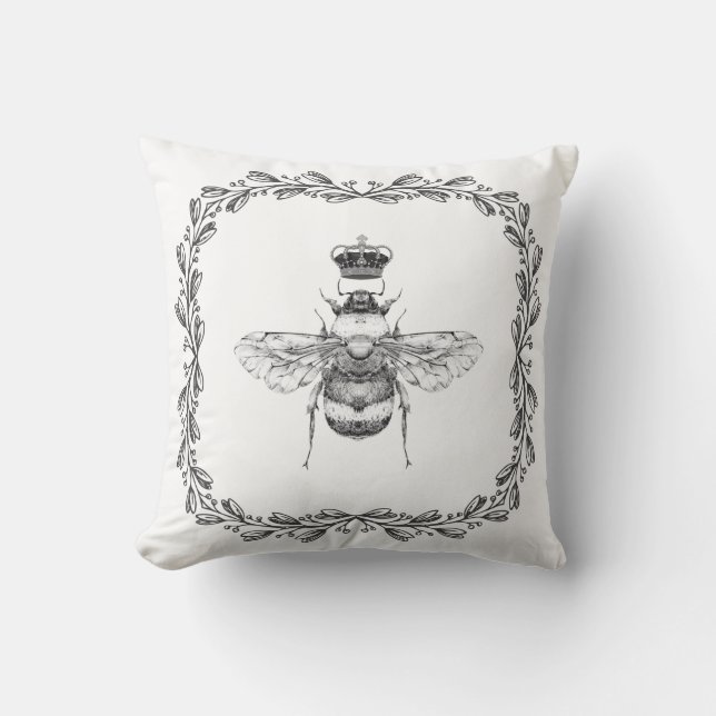 Eleganter, grauer Vintager Hummelrahmen Kissen (Vorderseite)