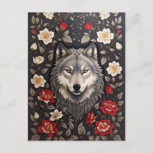Eleganter Grauwolf-Blumenmuster Postkarte