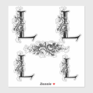 Eleganter gravierter Blumenmonogramm-Buchstabe L Aufkleber
