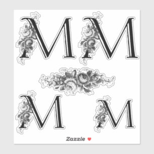 Eleganter gravierter Blumenmonogramm-Buchstabe M Aufkleber