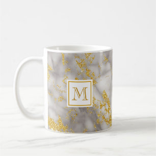 Eleganter Gray Marble Monogram Imitate Gold Glitze Kaffeetasse