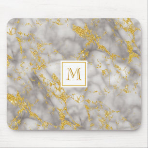 Eleganter Gray Marble Monogram Imitate Gold Glitze Mousepad