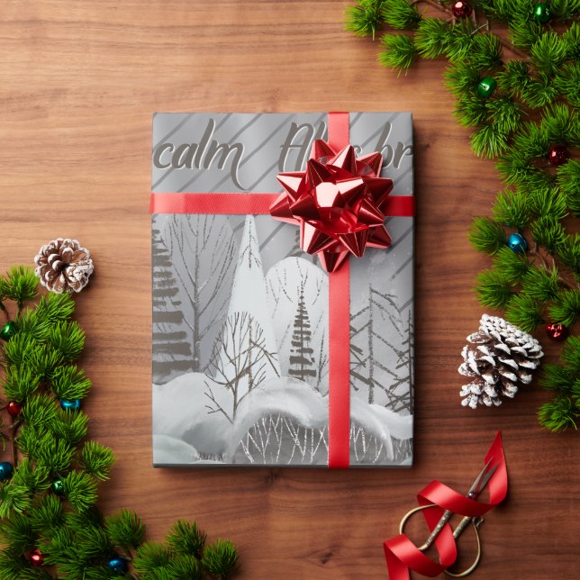 Eleganter Gray Retro Woodland Holiday Geschenkpapier (Feiertagsgeschenk)