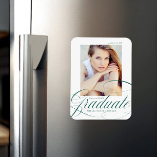 Eleganter Green Calligraphy Script Foto Abschluss Magnet