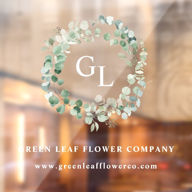 Eleganter Green Foliage Business Name Monogram Win Fensteraufkleber (Blatt 2)