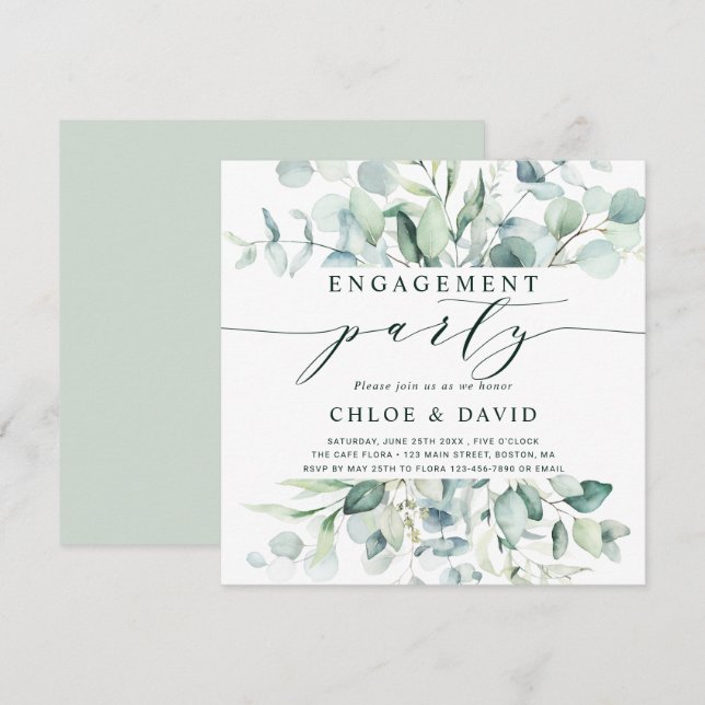 Eleganter Green Foliage Engagement Party Square Einladung (Vorne/Hinten)