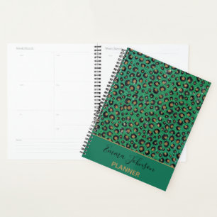 Eleganter Green Glitzer Black Gold Leopard Print Planer