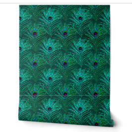 Eleganter Green Glitzer Peacock Feathers Chic Tapete