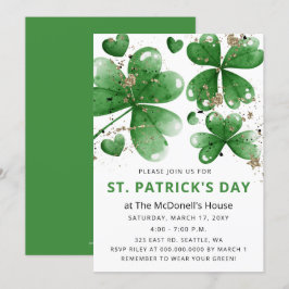 Eleganter Green Gold Gitter Kleeblatt St Patricks  Einladung